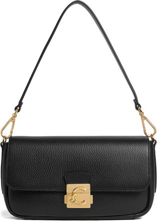 Coccinelle Pebbled Leather Shoulder Bag with Gold Lock Closure