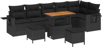 vidaXL Conjunto De Sof&aacute; De Jard&iacute;n 9 Pcs Negro Polirat&aacute;n Vidaxl