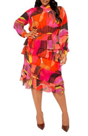Buxom Couture Long Sleeve Tiered Dress in Multi at Nordstrom, Size 3 X
