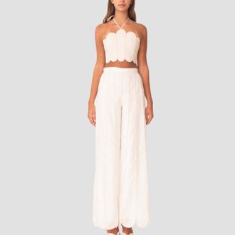 Azulu Coconut Scalloped Wide Leg Pant In Ivory