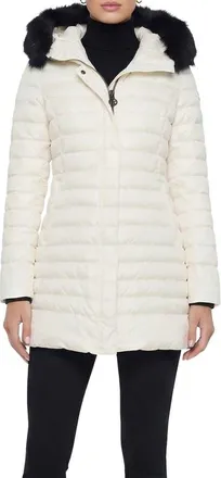 Gorski Apres-Ski Horizontal Parka with Detachable Toscana Lamb Hood Trim in Ivory/black at Nordstrom, Size Medium