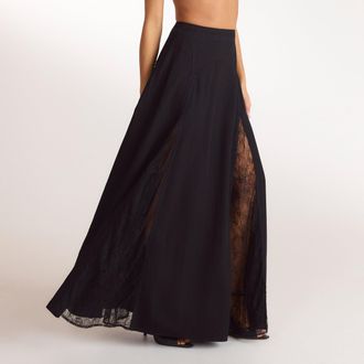 Lounge Maxi-rok met kanten inzetstukken - Zwart - 34