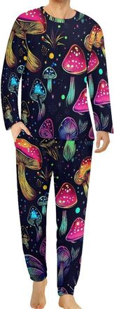 Generic Trippy Magic Mushroom Mens Pajamas Set Long Sleeve Tops And Bottoms Soft Nightwear Comfy Loungewear Pj Sets 2XL