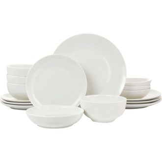 Elama Camellia 16 Piece Porcelain Double Bowl Dinnerware Set in White at Nordstrom
