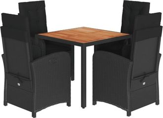 vidaXL Set De Muebles Jard&iacute;n 5 Pzas Con Cojines Rat&aacute;n Sint&eacute;tico Negro Vidaxl