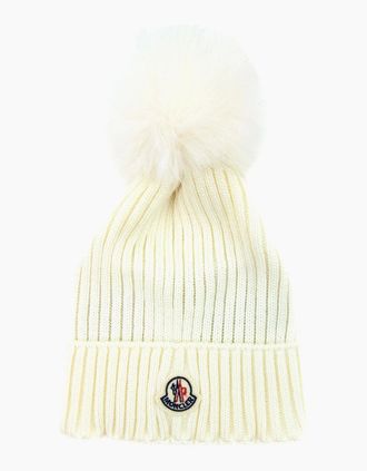 Moncler Womens Moncler Women Berretto Pom Pom Wool Hat White 034 - Size: M