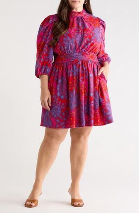 Sugarlips Darret Esmae Floral Pleated Dress in Fuchsia-Multi at Nordstrom, Size 1X