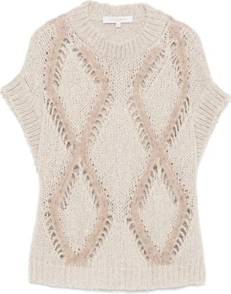 Antonelli diamond-pattern knitted top - women - Acrylic/Virgin Wool/Polyester - M - Neutrals