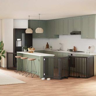 vidaXL Puerta Para Perros Plegable 6 Paneles Madera &Aacute;lamo Negra 480 Cm Vidaxl