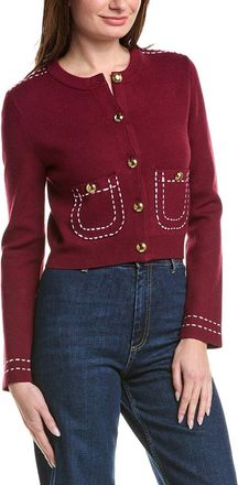 English Factory Stitch Detail Puff Sleeve Cardigan