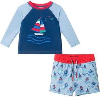 Andy & Evan Long Sleeve Rashguard & Shorts Set in Navy at Nordstrom, Size 0-3M