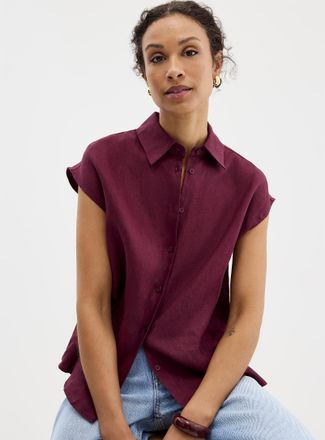 Contemporaine Womens Pure linen cap-sleeve shirt