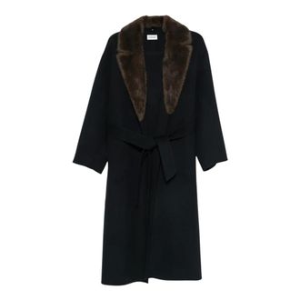 P.A.R.O.S.H. P.a.r.o.s.h. - Woljas met Bontkraag en Riem - Dames - Mantels - Zwart - Maat: XS Wol