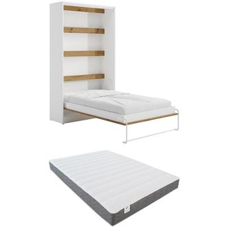 Vente-Unique Vente-unique - Letto estraibile 120 x 200 cm Apertura verticale manuale Con led Bianco e Naturale + Materasso - rapili