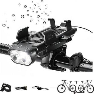 No Brand Soporte Para Tel&eacute;fono De Bicicleta 4 En 1 Con Luz Y Bocina - Carga Usb - 500 L&uacute;menes - Bater&iacute;a De Larga Duraci&oacute;n - Para Paseos Nocturnos, Desplazamien