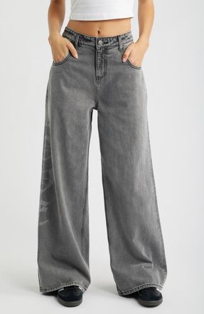 YMI Love Print Relaxed Superwide Leg Jeans in Grey at Nordstrom, Size 1