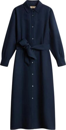 Woolrich Lyocell Linnen Chemisier Jurk - Dames - Shirt Kleedjes - Blauw - S - Linnen - Kleedjes