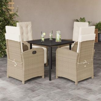 vidaXL Set Comedor De Jard&iacute;n 5 Pzas Con Cojines Rat&aacute;n Sint&eacute;tico Beige Vidaxl