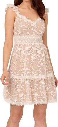 Adrianna Papell Lace Embroidery Flutter Dress In Ivory/nude