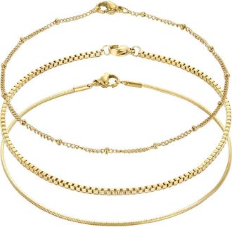 Adornia Set of 3 Tarnish Resistant 18K Gold Plated Chain Anklets at Nordstrom Rack