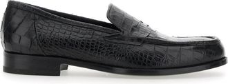 Lidfort luisiana Black Loafers With Embossed Crocodile Effect In Leather Man