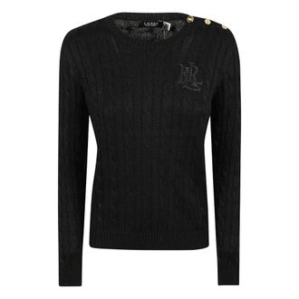 Ralph Lauren Pullover met kabels - Dames - Ronde hals truien - Zwart - L - Katoen - Truien & Vesten