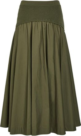 SIMKHAI Ovie Cotton-poplin Midi Skirt - Khaki - L (UK14 / L)
