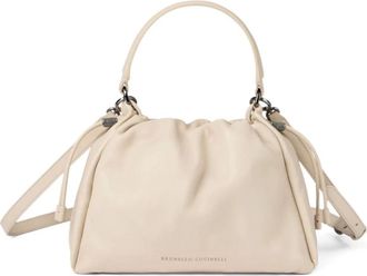Brunello Cucinelli Cross Body Bags, female, Beige, ONE SIZE, Ivory Bags with Drawstring Closure and Metallic Hardware