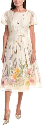Teri Jon by Rickie Freeman Print Silk & Linen-Blend Midi Dress