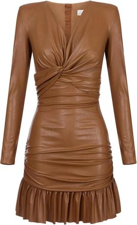 Elisabetta Franchi Mini jurk met draperie en ruche - Dames - Feestkleedjes - Bruin - XS - Polyester - Kleedjes