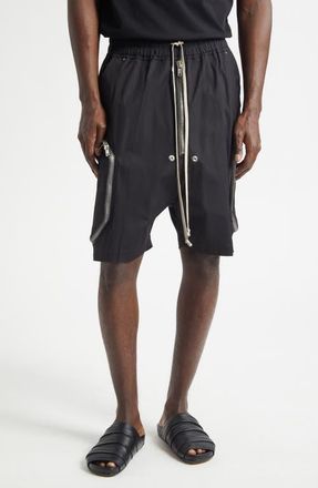 Rick Owens Heizer Bela Stretch Poplin Zip Shorts in Black at Nordstrom, Size 34 Us