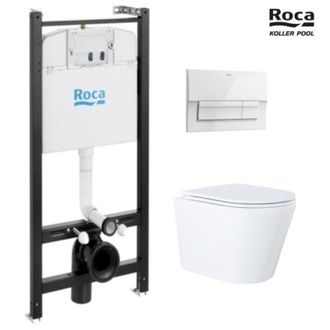 Roca Bastidor Roca Active Con Cisterna Empotrada Y Pulsador Blanco Brillo New Y Wc Susp. Orion Blanco Tapa Fina 51,5 Cm Vortex Kp