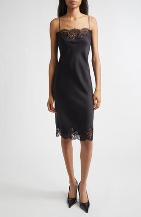 Stella McCartney Iconic Lace Trim Satin Slipdress in Black at Nordstrom, Size 10 Us