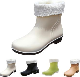 Generic Wellington Rain Boots for Women, Warm Comfortable Garden Shoes with Plush Lined Ladies Anti-Slip Rainboots, Outdoor Waterproof Rain Boots for Garden M