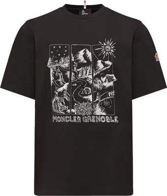 Moncler Moncler Mountain Landscape Print Cotton T-shirt, Men, Black, Size: 3xl