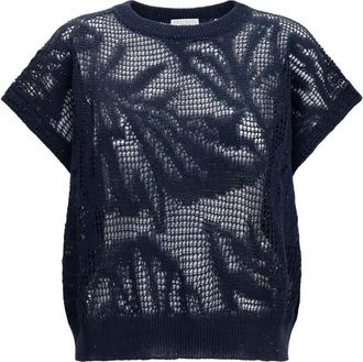 Brunello Cucinelli Blue Textured Crew Neck T-Shirt