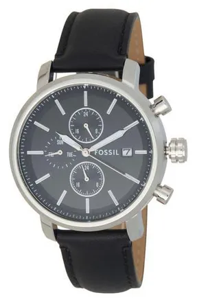 Fossil Rhett Multifunction Black LiteHide Leather Watch in Silver at Nordstrom Rack