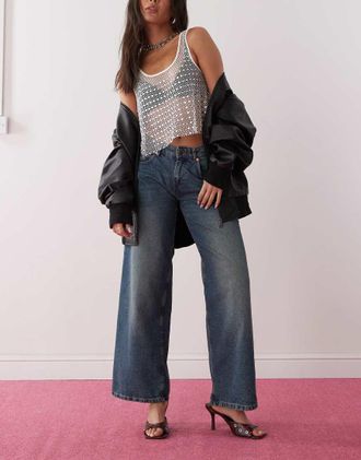 Motel roomy extra wide low rise jeans in bright blue