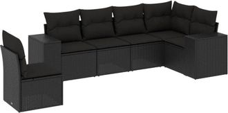vidaXL Vidaxl - Set De Sof&aacute;s De Jard&iacute;n 6 Piezas Y Cojines Rat&aacute;n Sint&eacute;tico Negro