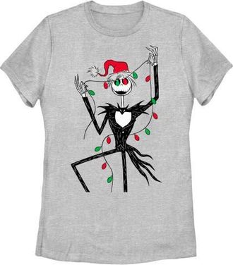 The Nightmare Before Christmas Womens The Nightmare Before Christmas Jack Christmas Lights Graphic T-Shirt in Athletic Heather at Nordstrom, Size Small