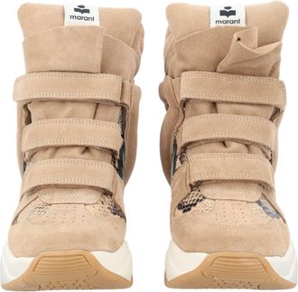 Isabel Marant Beige Cow Suede Velcro Straps Chunky Sneakers