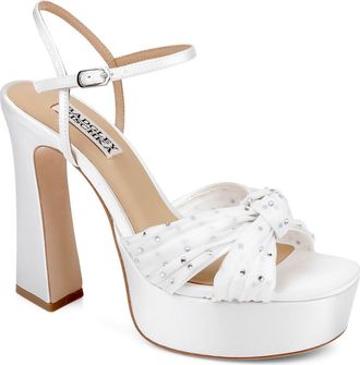 Badgley Mischka Willabella Ankle Strap Platform Sandal in White Satin at Nordstrom, Size 7.5