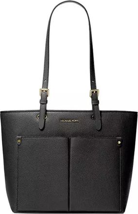 Michael Kors Womens Jet Set Travel Medium Double Pocket Tote Black Pu - One Size