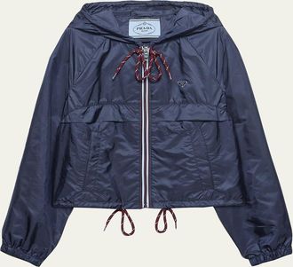 Prada Cropped Re-Nylon Hooded Zip Jacket