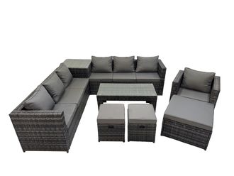 Fimous Garden Rattan Outdoor Furniture Set 10 Seater with 3 Stool Side Table in Dark Grey