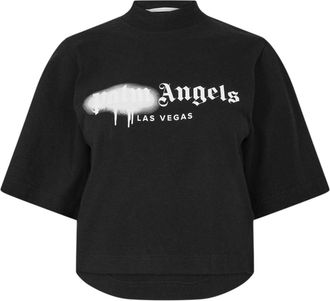 Palm Angels Milano Crop-T-shirt voor dames (Zwart, Wit)