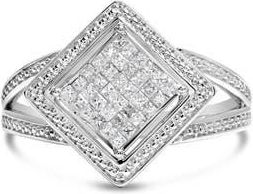 House of Brilliance Silver 1/3 Ctw Diamond Rhombus and Beaded Halo Ring at Nordstrom, Size 7