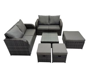 Fimous Love Sofa Square Coffee Table Set with 3 Stools Dark Grey Mixed