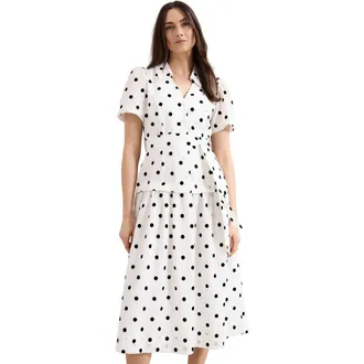 Phase Eight Adele Short Sleeve Midi Dress in Black/ivory at Nordstrom, Size 12