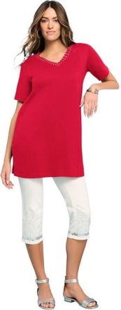 Roaman's Ultimate Rhinestone V Neck Tunic in Vivid Red at Nordstrom, Size 12